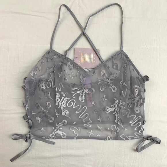NWT Savage X Fenty Devore Dreams Silver Velvet Sleep Cami Lace Up Sides Sz L - Picture 1 of 4